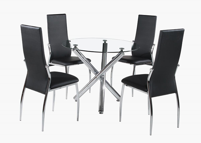 Calder Clear Glass Top Dining Set With 4 Chairs
